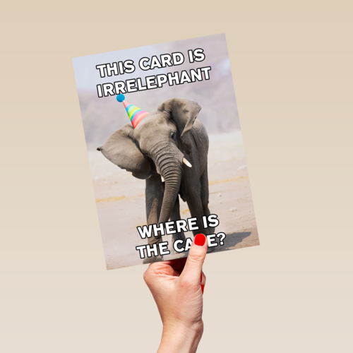 verjaardag kaart grappig this card is irrelephant