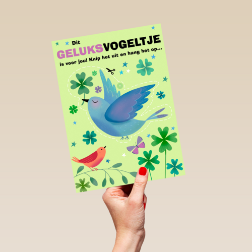 Veel geluk kaart met geluksvogeltje