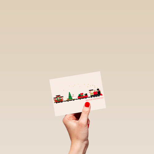 Kerstkaart trein met kerstgroetjes
