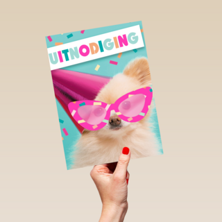 een uitnodiging van deze partyhond
