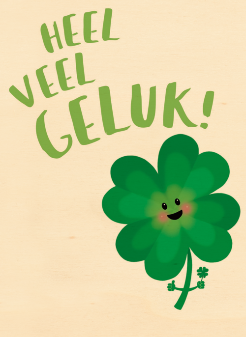 Houten Kaart | Klavertje 4 Wenst Je Veel Geluk