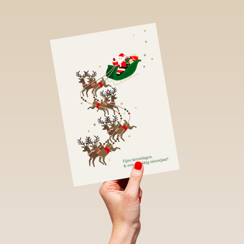 zakelijke kerstkaart met kerstman en rendieren