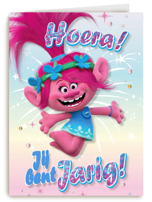 verjaardag kaart trolls hoera jij bent jarig poppy