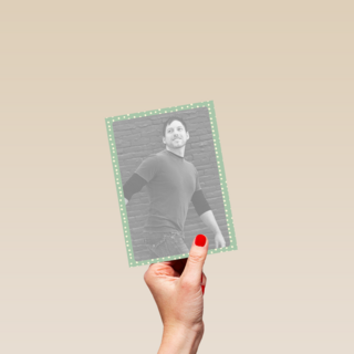 fotokaart staand groene rand met witte stippen