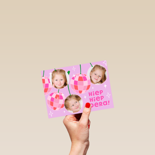 Hiep Hiep Hoera fotokaart discobal