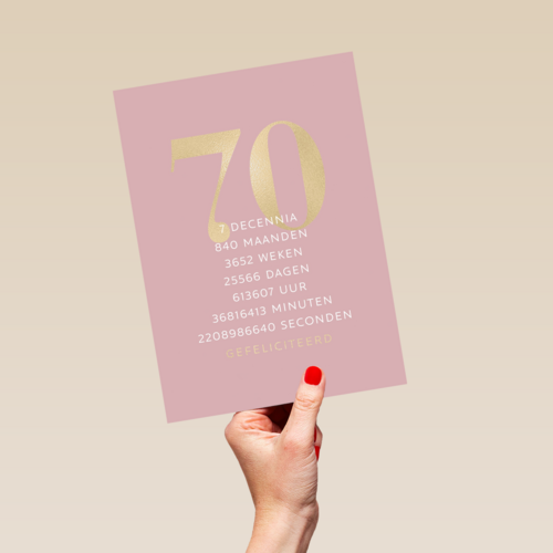 Verjaardagskaart 70 roze gouden letters
