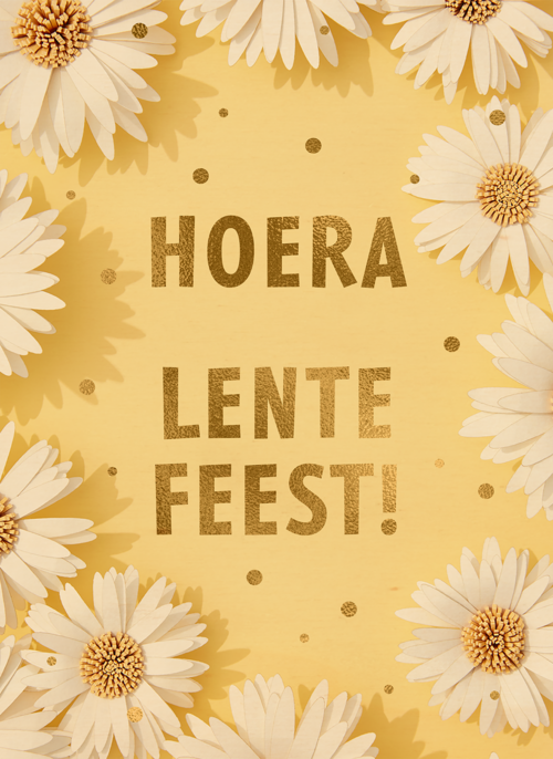 Houten Kaart Lentefeest | Houten Kaart Hallmark | Lentefeest | Lentefeest Gele Bloemen