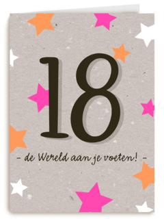 Verjaardagskaart 18 de wereld aan je voeten meisje vrouw