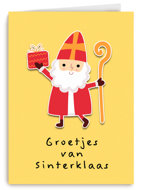 groetjes van sinterklaas met staf en kado