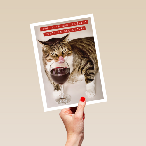 Verjaardagskaart kat met wijnglas