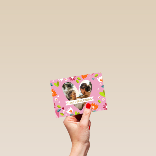 verjaardag kaart vrouw foto hart bloemen