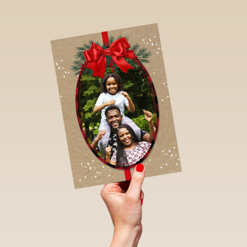Kerstkaart klassiek fotokader strik