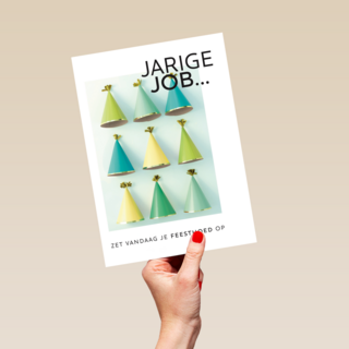 kaart voor de jarige job zet vandaag je feesthoed op