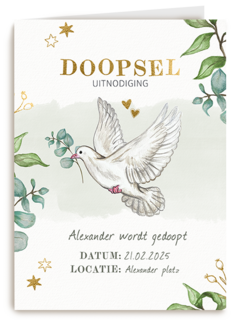 Doopsel uitnodiging duif groen