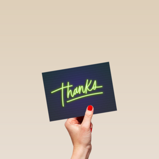bedankt kaart thanks in neon letters