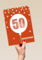 Verjaardagskaart leeftijden 50 ballon rood