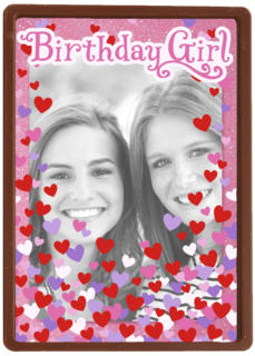 fotokaart birthday girl roze met hartjes