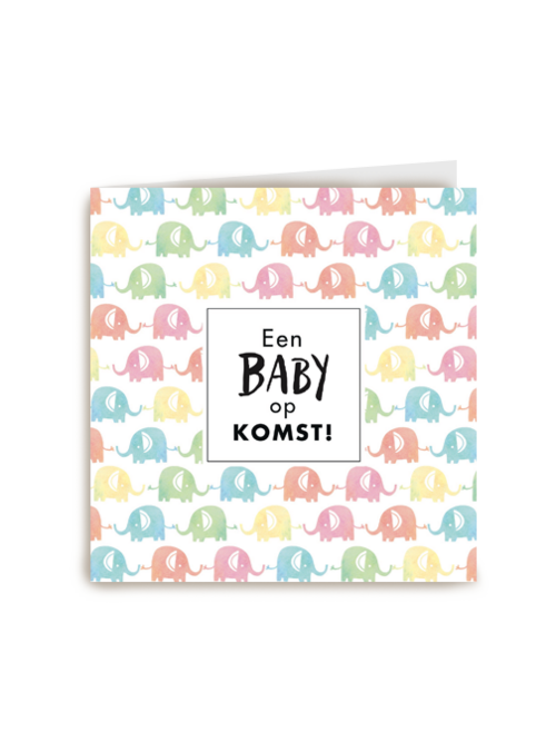 kaart een baby op komst met gekleurde olifantjes