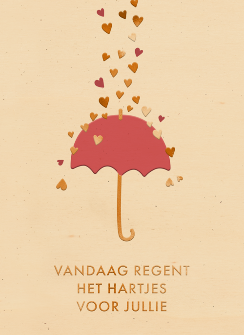 Houten Kaart Felicitatie Huwelijk | Houten Kaart Hallmark | Felicitatie Huwelijk | Het Regent Hartjes Voor Jullie