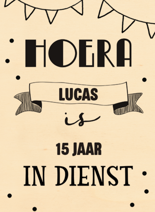 Houten Kaart Jubileum | Houten Kaart Hallmark | Jubileum | Zwart Wit Kaart Hoera Jij Bent In Dienst