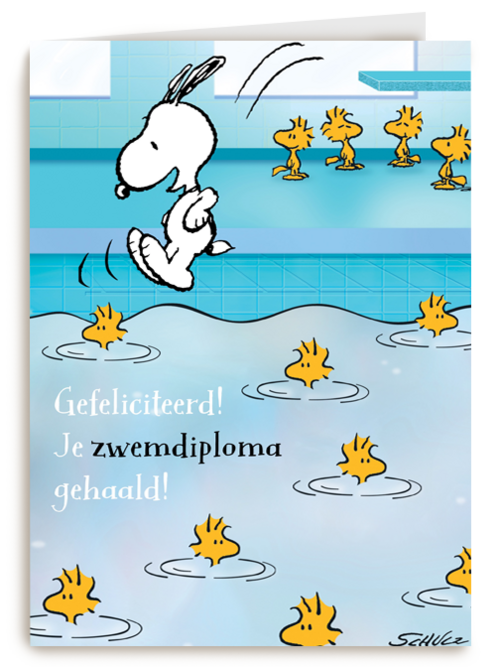 snoopy springt in zwembad