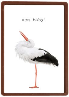 Een furry cuddles kaart met een ooievaar