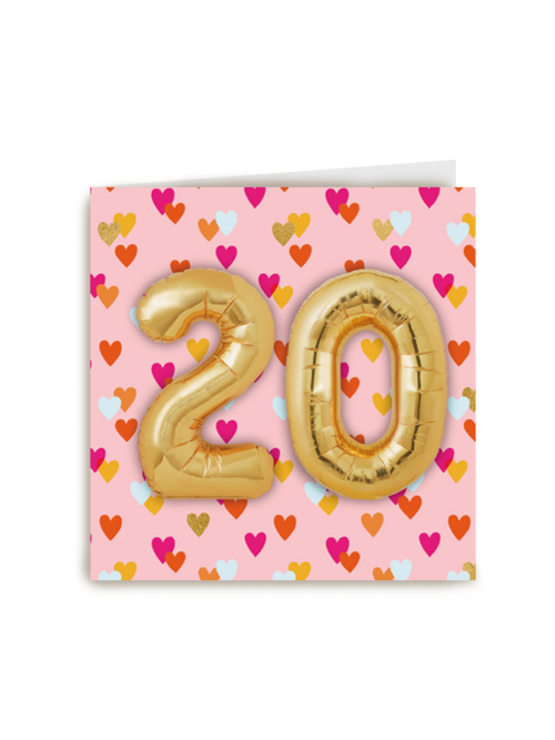 Kaart Hallmark | Kaart Met Leeftijden Huwelijksjubileum | Ballonnen Voor Je 20ste Verjaardag Met Veel Hartjes