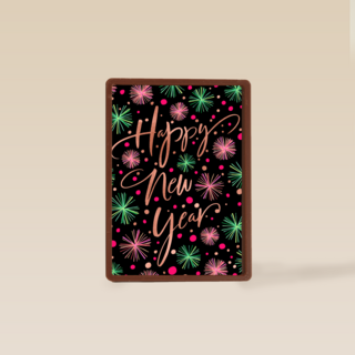 nieuwjaarskaart klassiek getekend vuurwerk happy new year