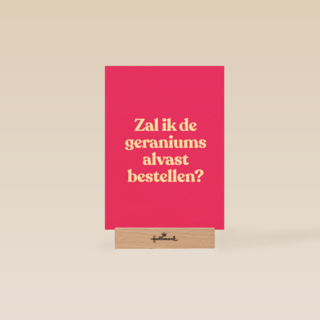 verjaardag kaart andc zal ik de geraniums alvast bestellen
