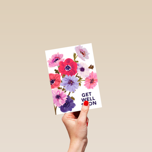Beterschapskaart vrouw Bloemen Get well soon Engels