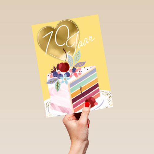 verjaardagskaart voor 70 jaar met cake