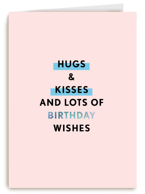 Verjaardagskaart vrouw Hugs kisses and lots of birthday wishes