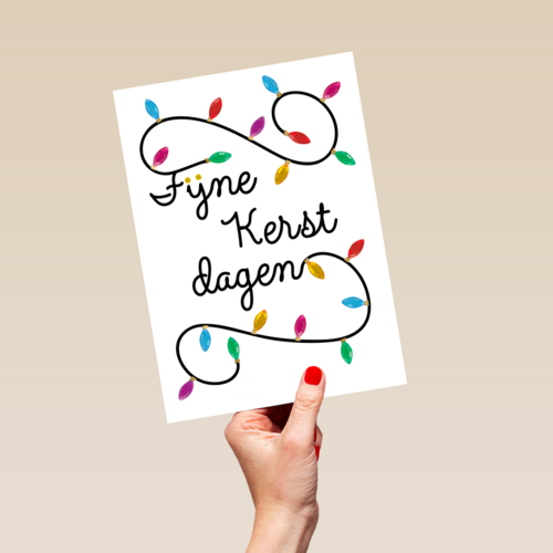 kerstkaart klassiek snoer met lampjes fijne kerstdagen