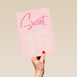 Verjaardagskaart Sweet 16 roze bloemen
