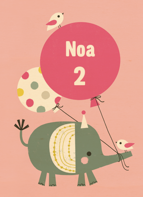 Houten Kaart Verjaardagskaarten Kaart Met Leeftijden | Olifant Met Ballon