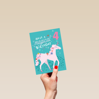 Verjaardagskaart unicorn met leeftijd