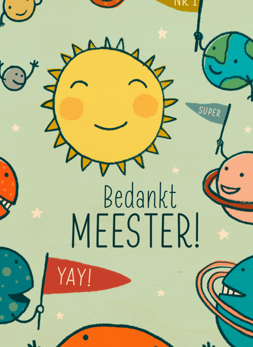 Houten Kaart Juf Of Meester | Houten Kaart Hallmark | Juf Of Meester | Bedankt Meester Kaart Met De Zon En Planeten