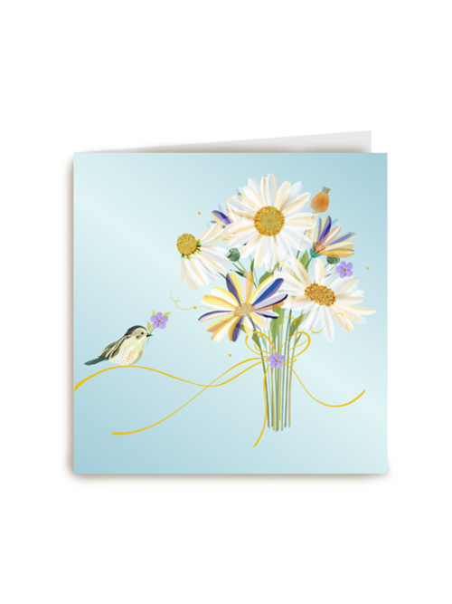 Blanco kaart vogel met bloemen