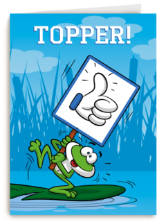 Bedanktkaart juf meester Kikker met topper