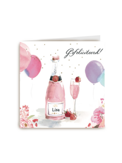 gefeliciteerd vrouw champagne fles champagne glas