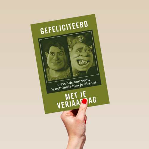 Shrek verjaardagskaart savonds een vent
