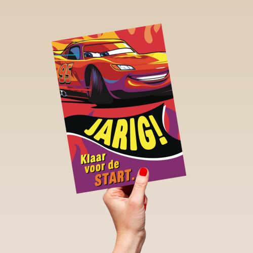 disney cars kaart met de tekst jarig klaar voor de start