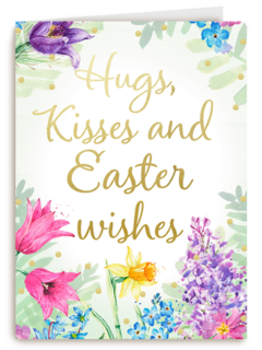 Paaskaart Engels Hugs kisses and Easter wishes