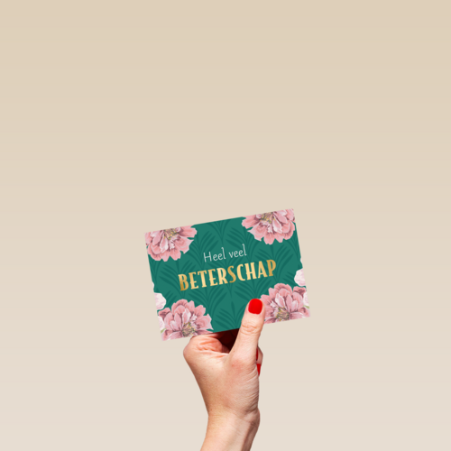 beterschap kaart groen met bloemen