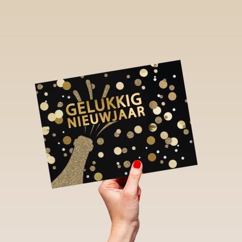 gelukkig nieuwjaar met glitterchampagne