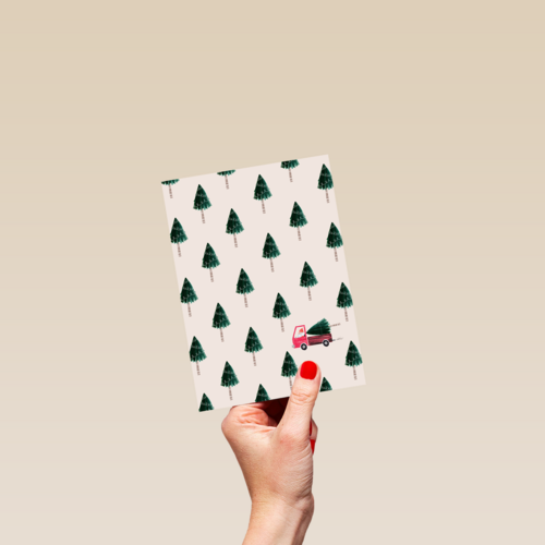 Kerstkaart kerstbomen met vrachtwagen
