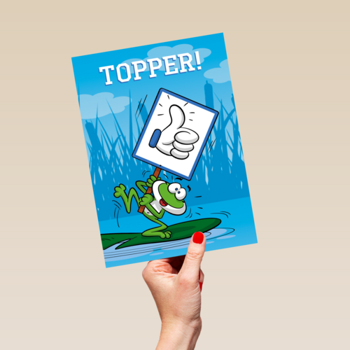 Bedanktkaart juf meester Kikker met topper