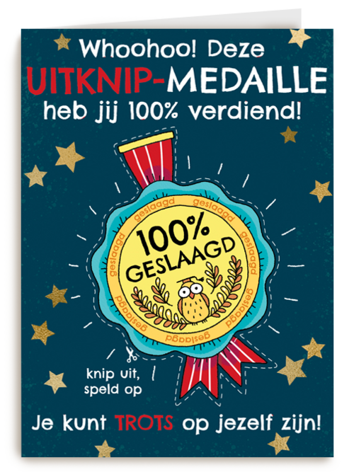 geslaagd kaart uitknip medaille
