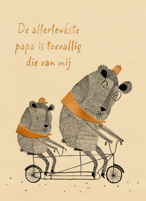Houten Kaart Vaderdag | Hallmark | Houten Kaart Hallmark | Vaderdag | 2 Beren Op Een Tandem Leukste Papa