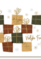 kerstkaart met kerstcadeaus en ijssterren